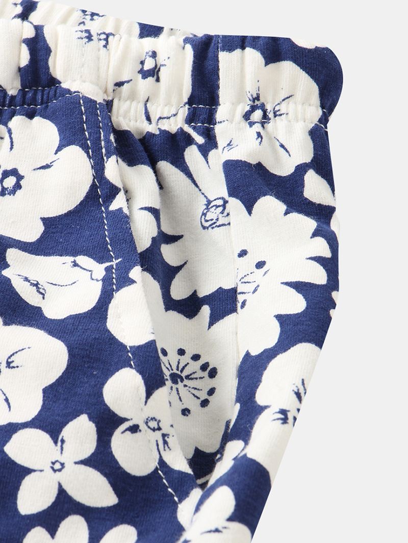 Plus Størrelse Kvinder Blomsterprint Revere Krave Brystlomme Kortærmet Hjemmepyjamas Sæt