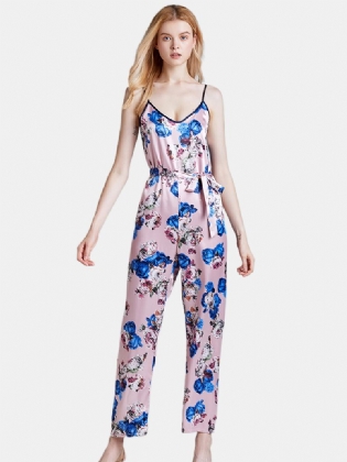 Silke Ærmeløse Jumpsuits Lange Bukser Flora Printed Nattøj