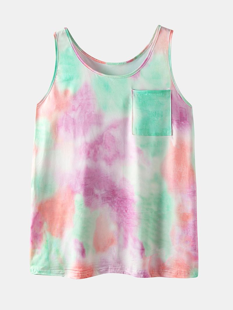 Tie Dye Med Tryk Sports Loungewear Sæt Tank Top Beam Feet Ærmeløse Todelt Sæt