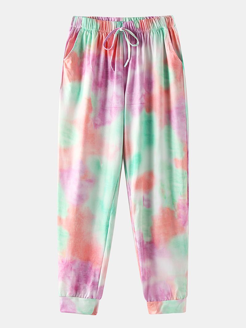 Tie Dye Med Tryk Sports Loungewear Sæt Tank Top Beam Feet Ærmeløse Todelt Sæt