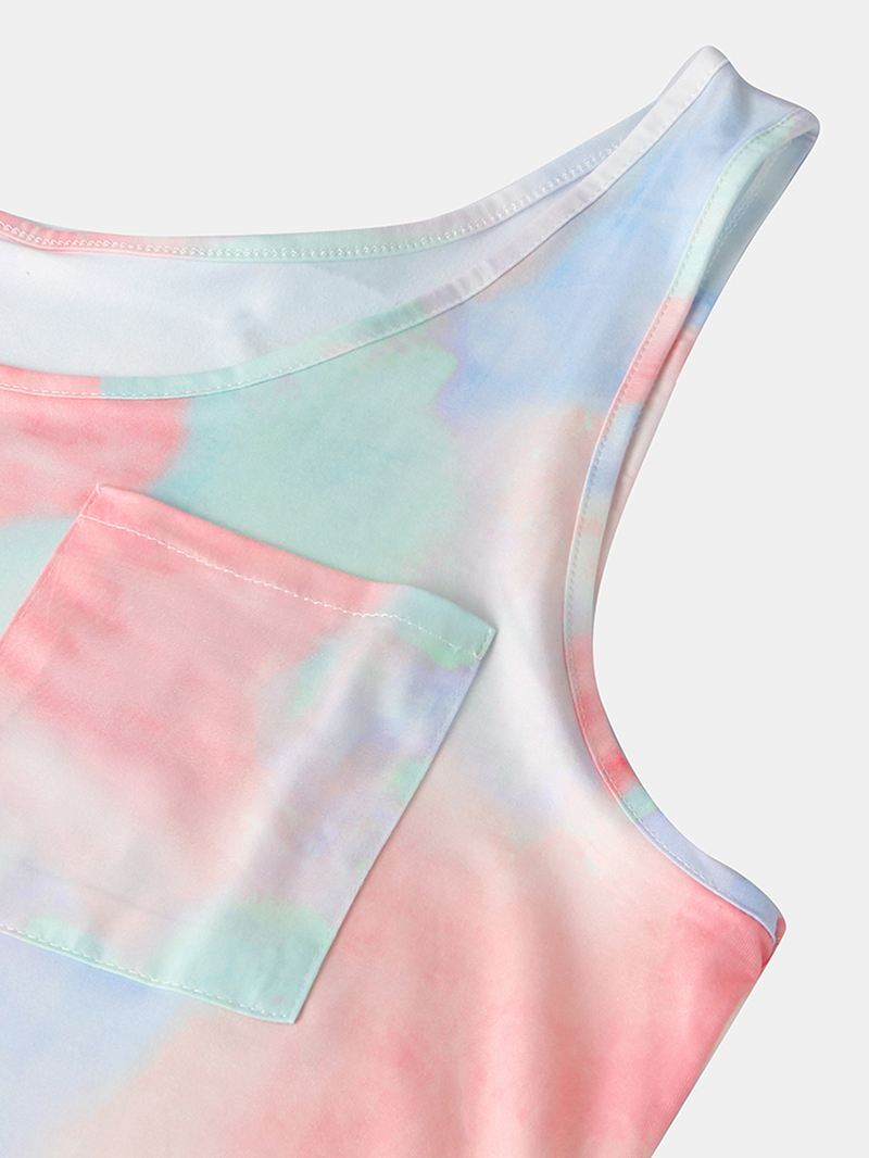 Tie Dye Med Tryk Sports Loungewear Sæt Tank Top Beam Feet Ærmeløse Todelt Sæt