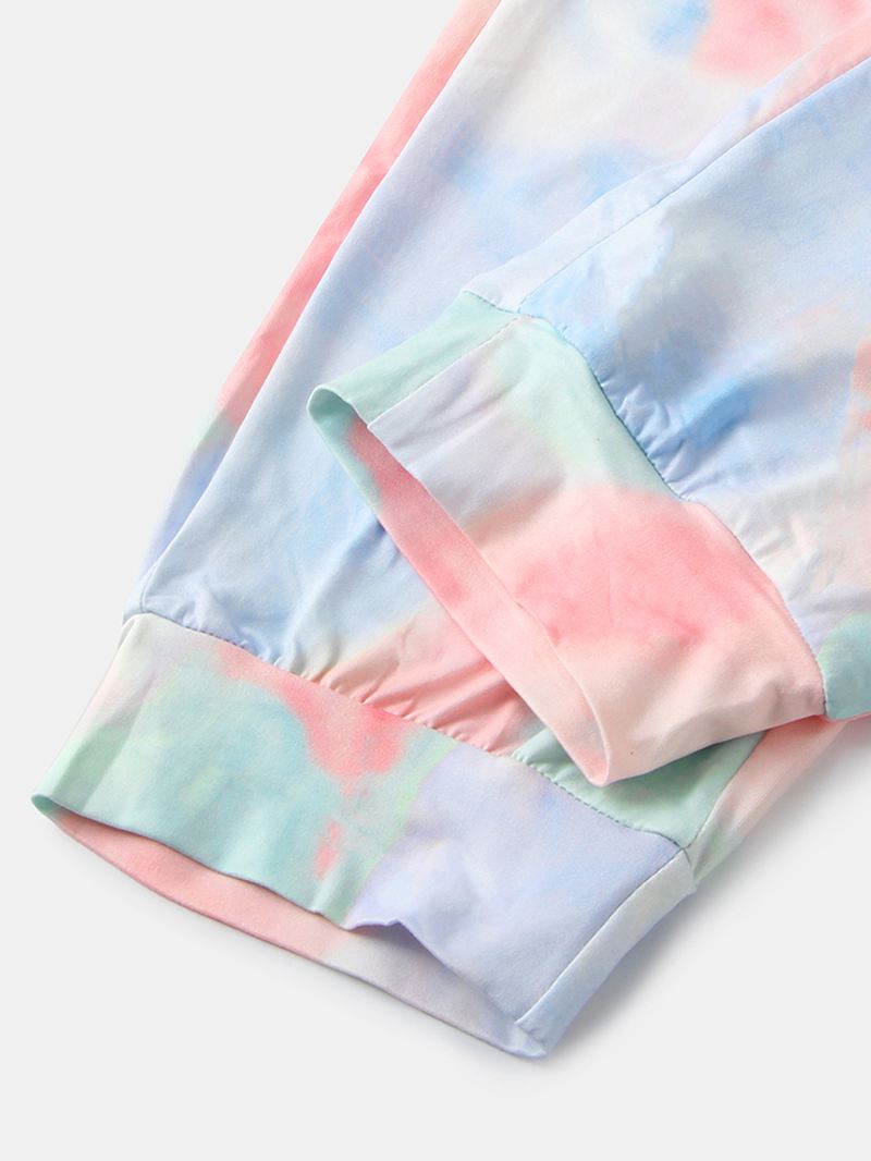 Tie Dye Med Tryk Sports Loungewear Sæt Tank Top Beam Feet Ærmeløse Todelt Sæt