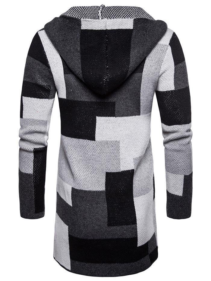 Color Block Collarless Longline Cardigan Med Hætte