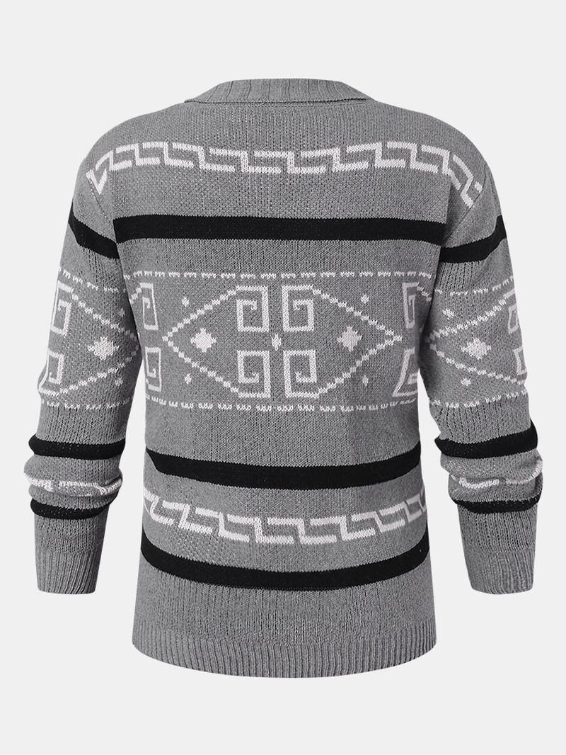 Herre Etnisk Med Tryk Lynlås Strikket Casual Slim Fit Langærmet Cardigan Sweater