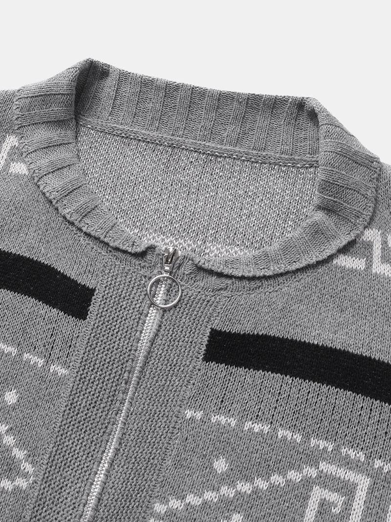 Herre Etnisk Med Tryk Lynlås Strikket Casual Slim Fit Langærmet Cardigan Sweater