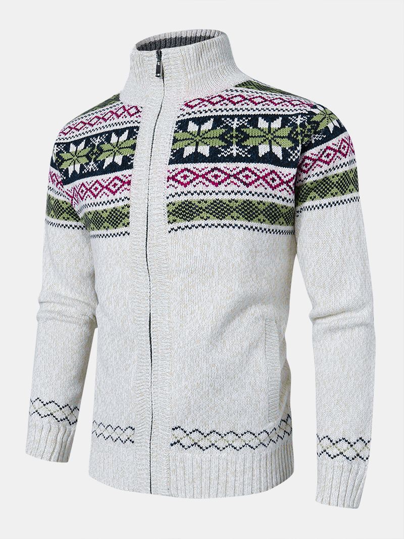 Herre Geometrisk Grafik Strikket Fleece Foret Varm Sweater Cardigans