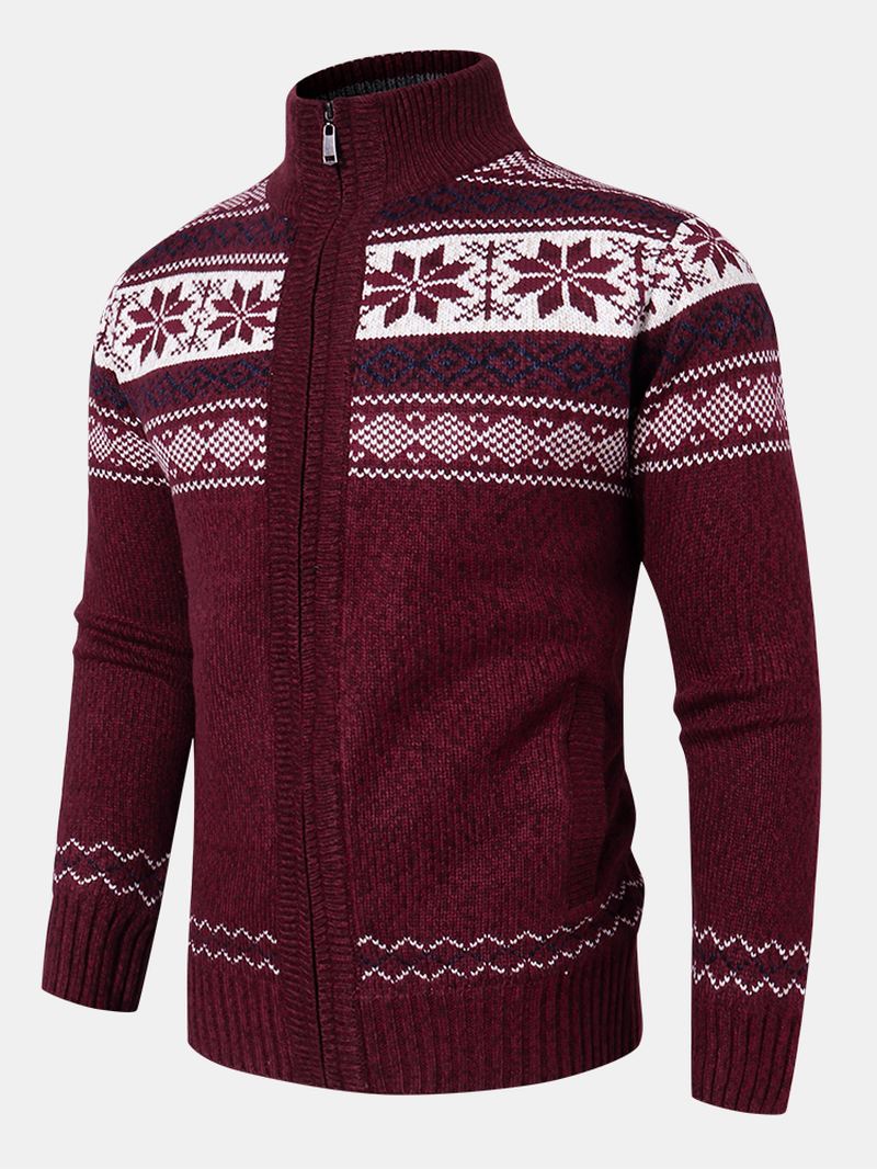 Herre Geometrisk Grafik Strikket Fleece Foret Varm Sweater Cardigans