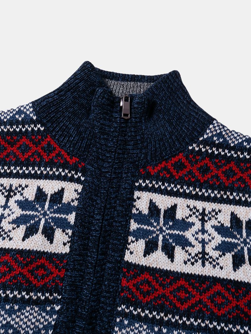 Herre Geometrisk Grafik Strikket Fleece Foret Varm Sweater Cardigans