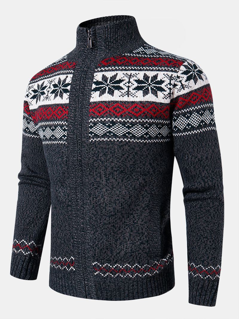 Herre Geometrisk Grafik Strikket Fleece Foret Varm Sweater Cardigans