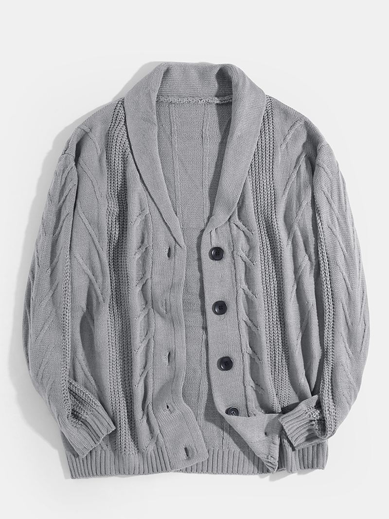 Herre Rib-strik Knap Foran Revers Solid Casual Langærmede Cardigans