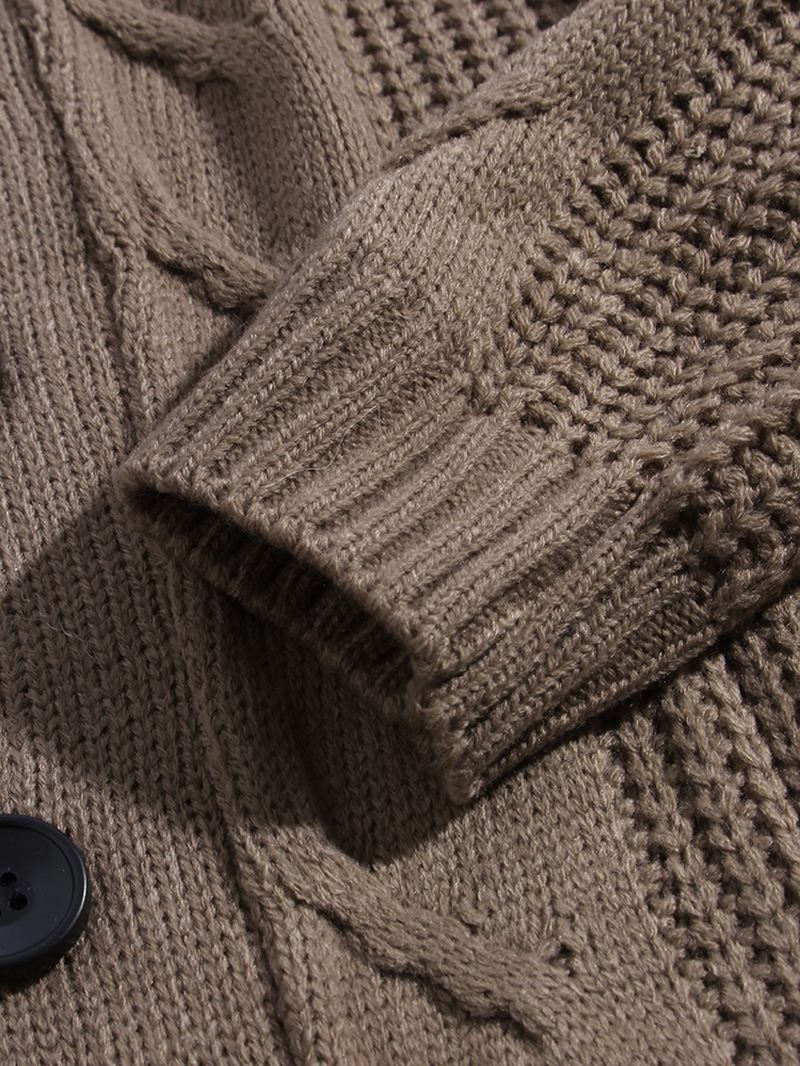 Herre Rib-strik Knap Foran Revers Solid Casual Langærmede Cardigans