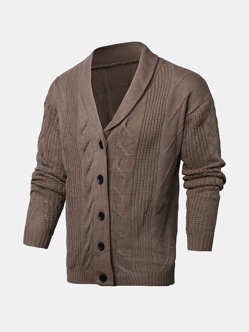 Herre Rib-strik Knap Foran Revers Solid Casual Langærmede Cardigans