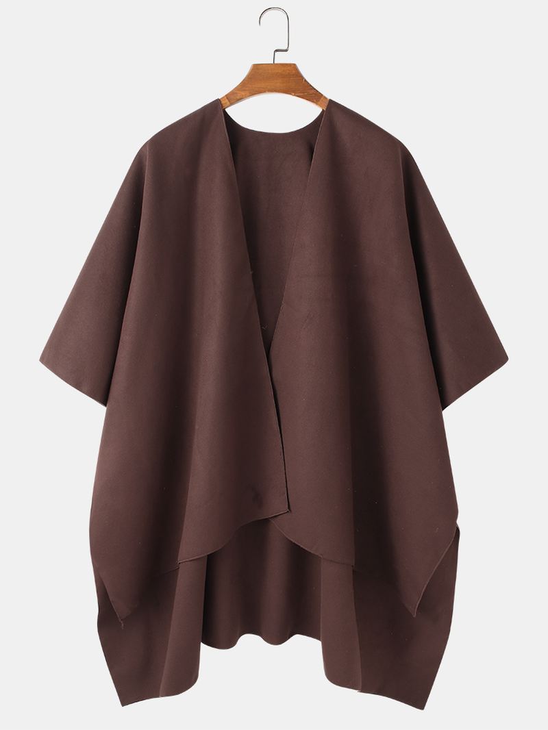 Herre Solid Åben Front Casual Høj Lav Hem Oversized Cape Cardigans