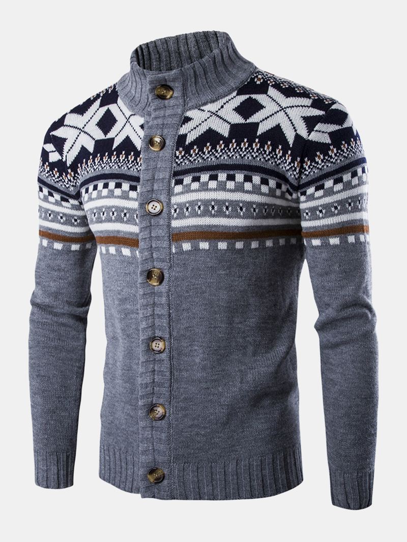 Jul Herre Strikket Geometri Grafik Button Up Varm Sweater Cardigans