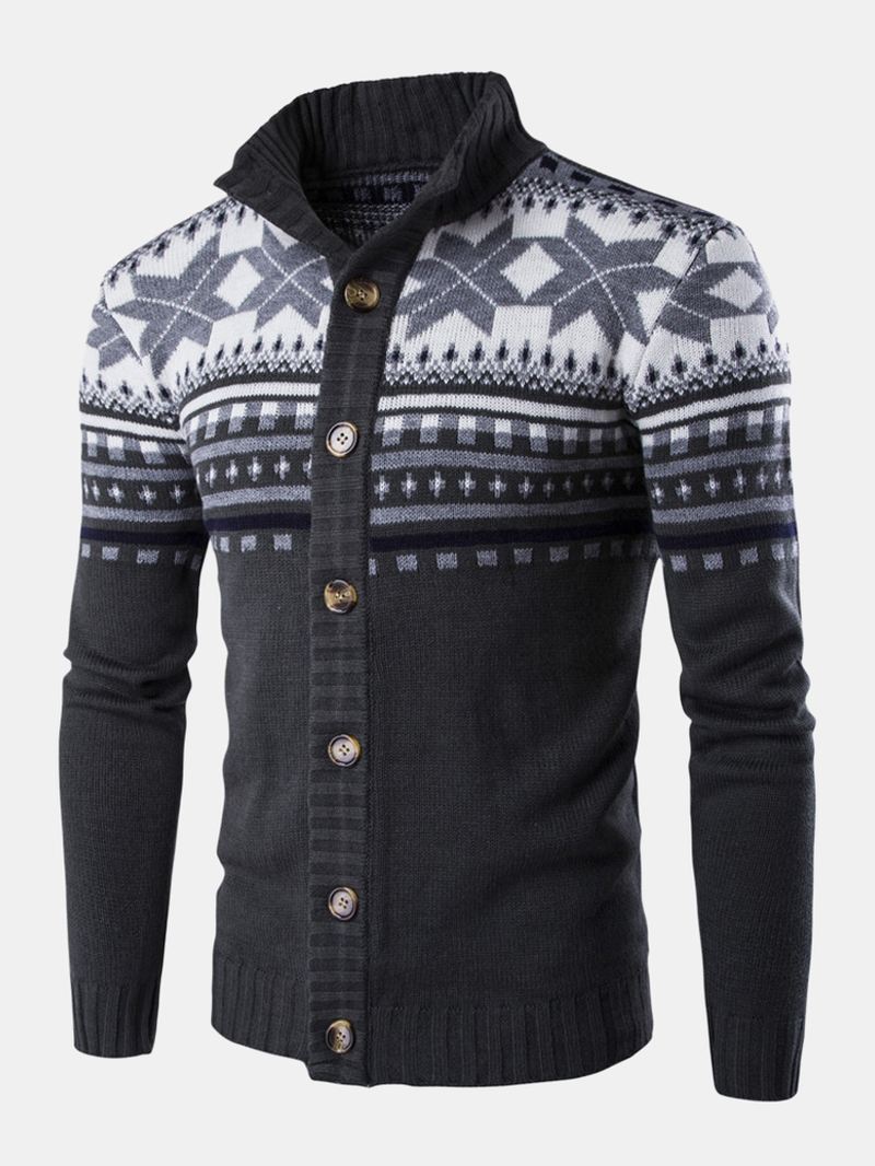 Jul Herre Strikket Geometri Grafik Button Up Varm Sweater Cardigans