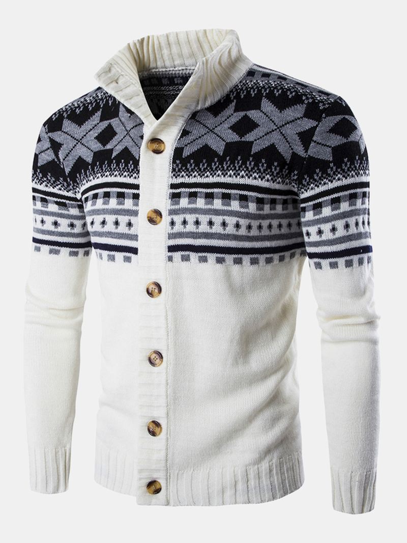 Jul Herre Strikket Geometri Grafik Button Up Varm Sweater Cardigans