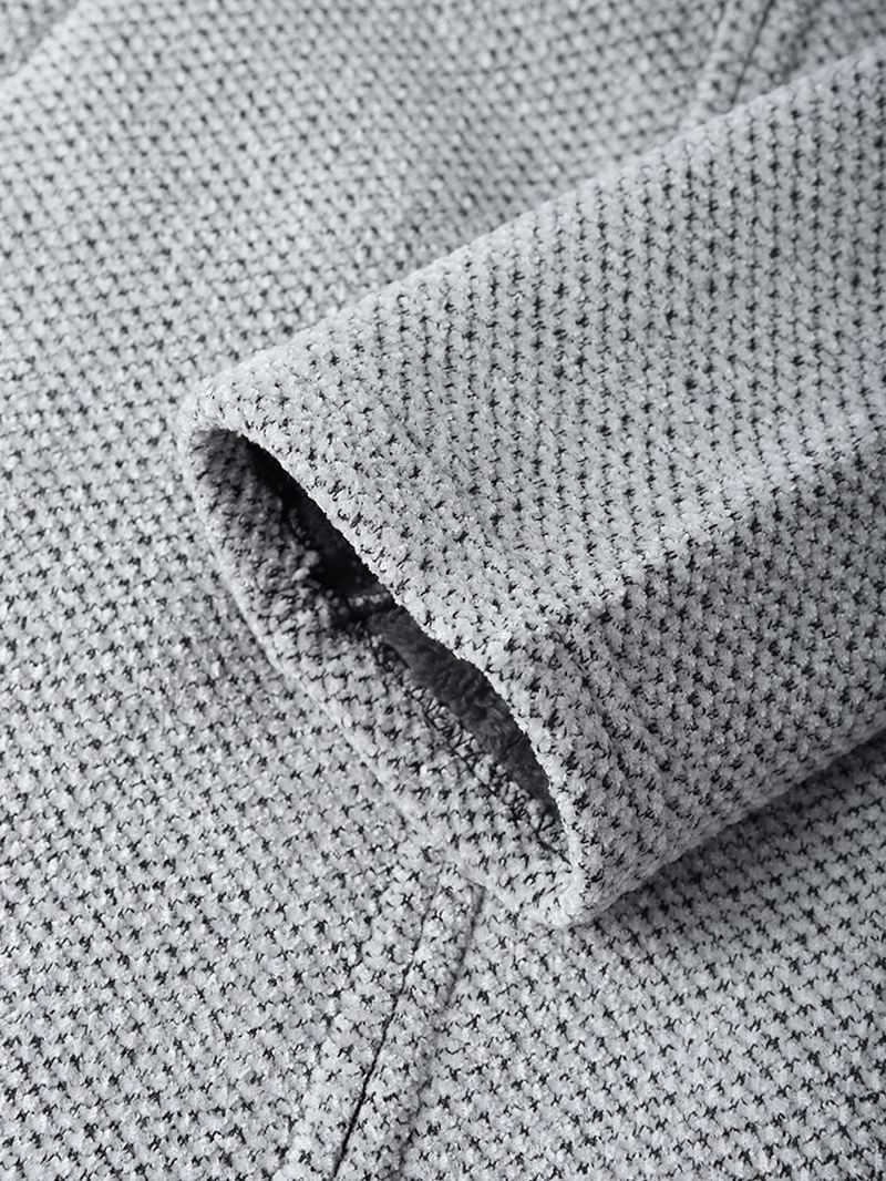 Mænd Strikket Pure Solid Pocket Plus Fløjls Lange Hætte Sweater Cardigans