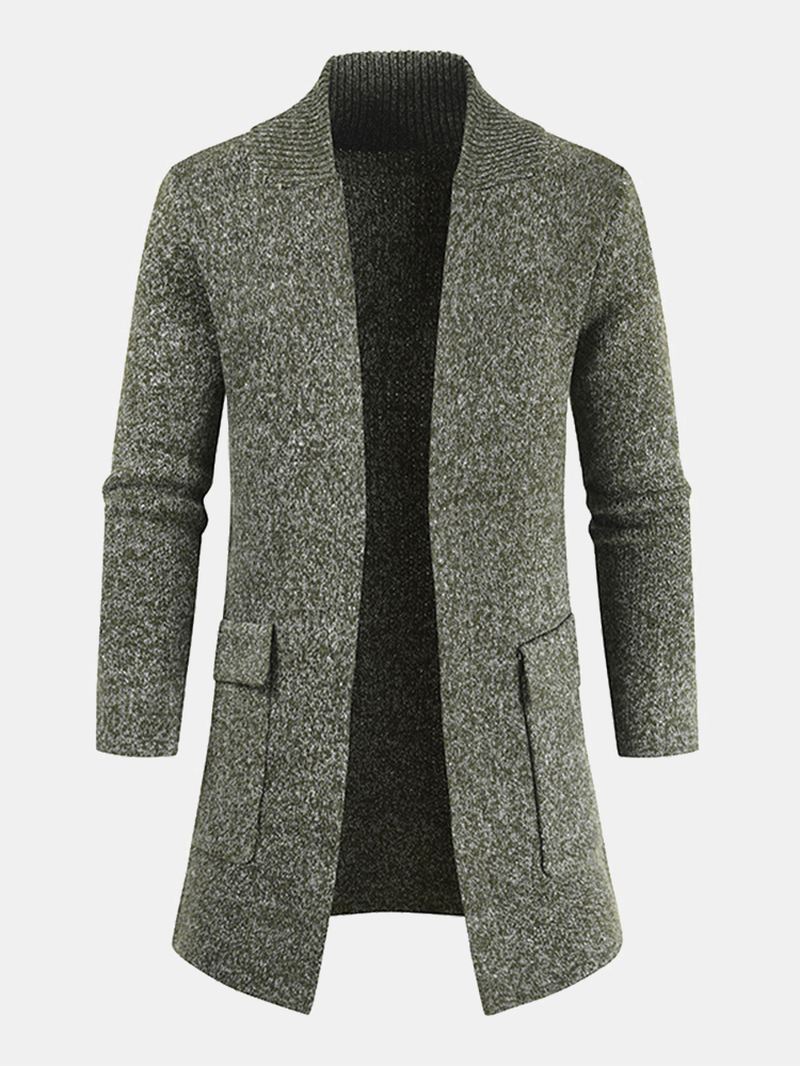 Strikket Almindelig Langærmet Mellemlængde Casual Sweater Cardigan Med Lomme