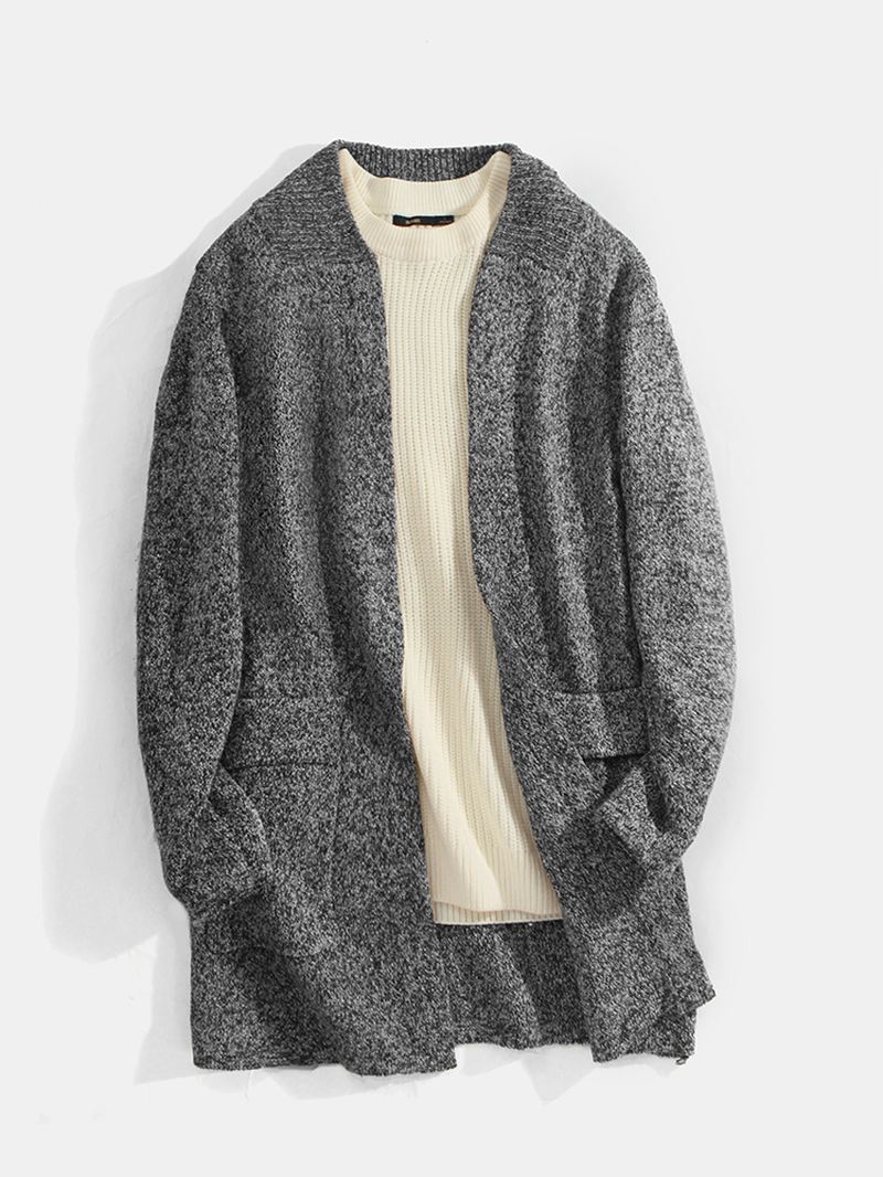 Strikket Almindelig Langærmet Mellemlængde Casual Sweater Cardigan Med Lomme