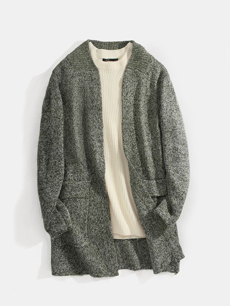 Strikket Almindelig Langærmet Mellemlængde Casual Sweater Cardigan Med Lomme