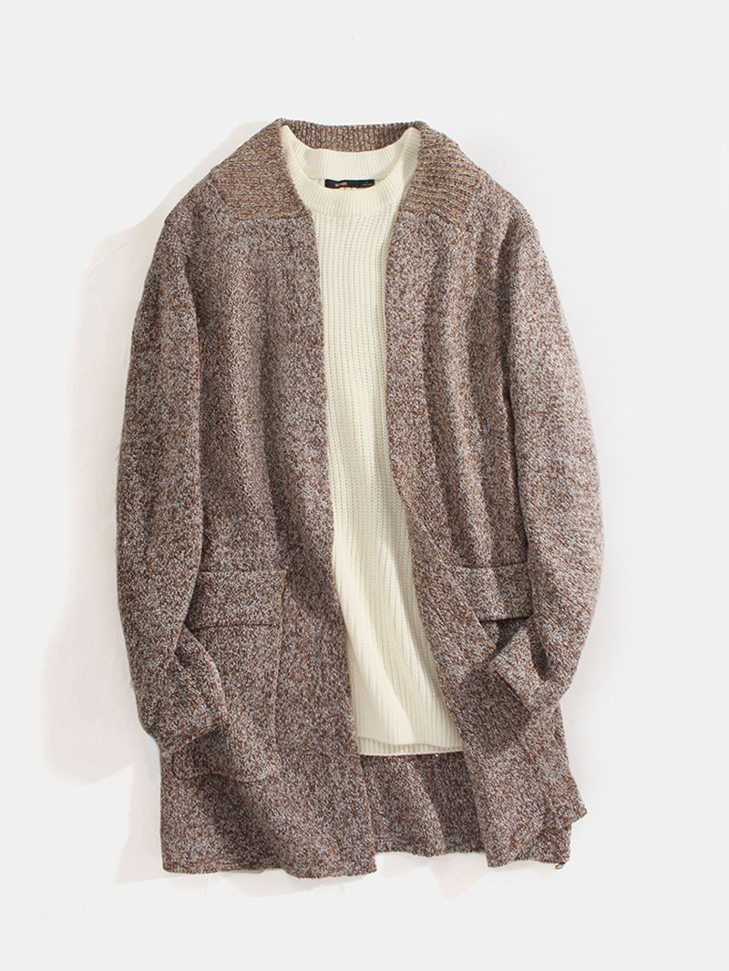 Strikket Almindelig Langærmet Mellemlængde Casual Sweater Cardigan Med Lomme