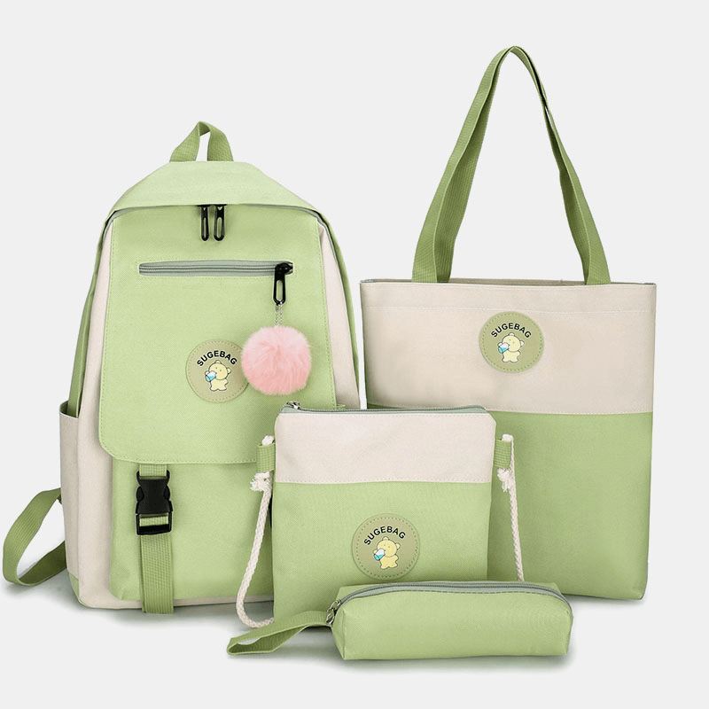 4 Stk Canvas Preppy Multifunktions Kombinationstaske Tote Stor Kapacitet Rygsæk Crossbody Clutch Tegnebog