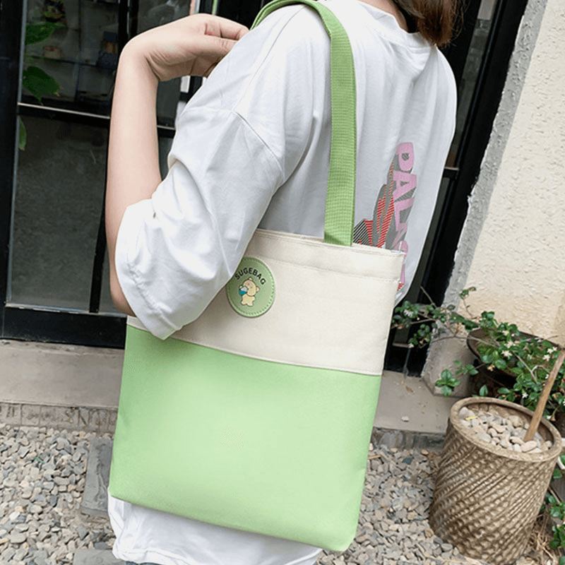 4 Stk Canvas Preppy Multifunktions Kombinationstaske Tote Stor Kapacitet Rygsæk Crossbody Clutch Tegnebog