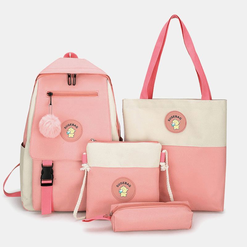 4 Stk Canvas Preppy Multifunktions Kombinationstaske Tote Stor Kapacitet Rygsæk Crossbody Clutch Tegnebog