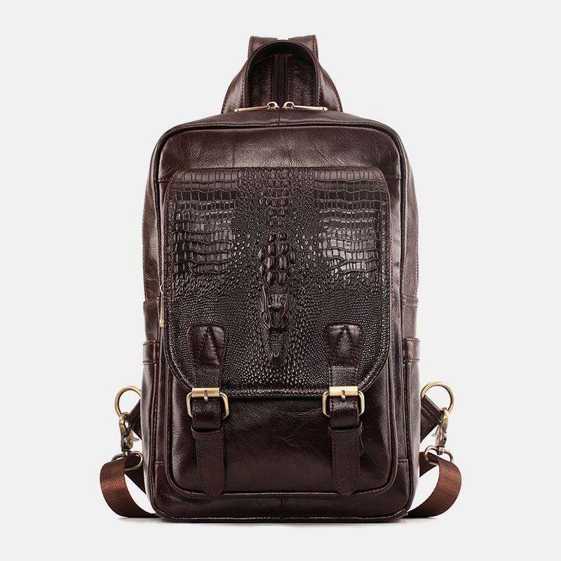 Ægte Læder Til Mænd Med Stor Kapacitet Flerrums Rygsæk Retro Multifunktion Crossbody Skuldertasker