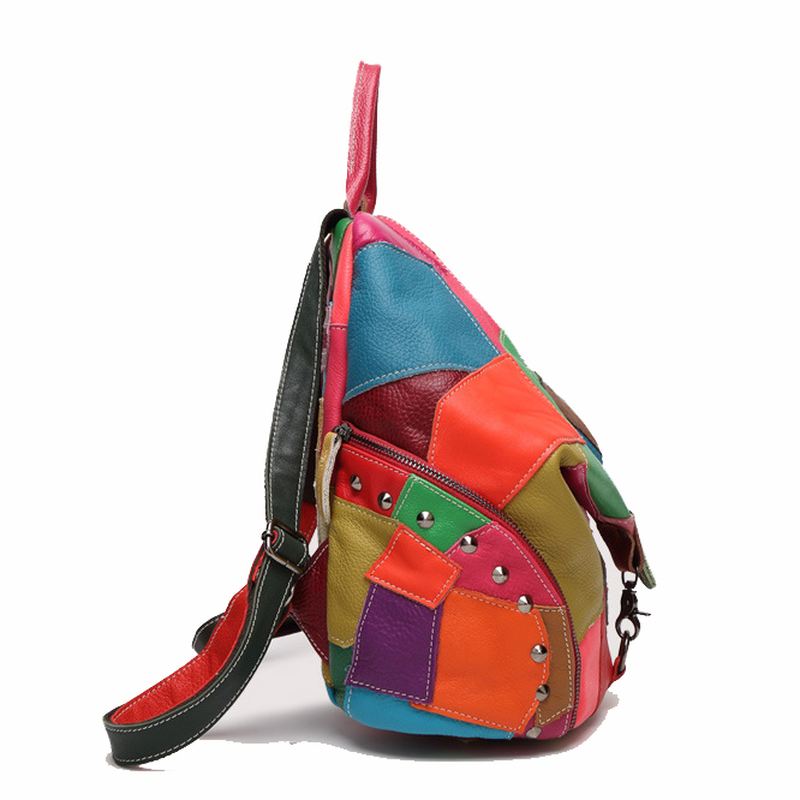 Kvinder Casual Patchwork Ægte Læder Skuldertasker Med Stor Kapacitet Crossbody-tasker