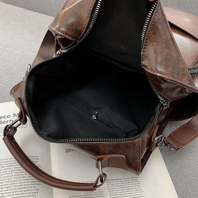 Kvinder Vintage Imiteret Læder Multifunktionel Rygsæk Crossbody Taske