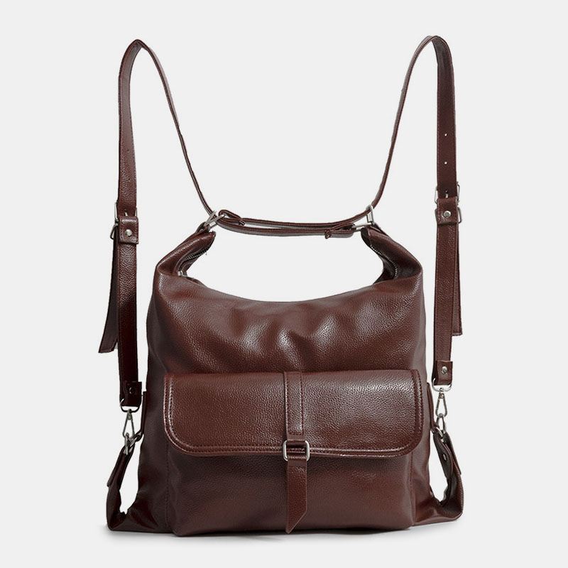 Kvinder Vintage Pu Læder Multifunktion Stor Kapacitet Rygsæk Casual Multi-carry Crossbody Taske