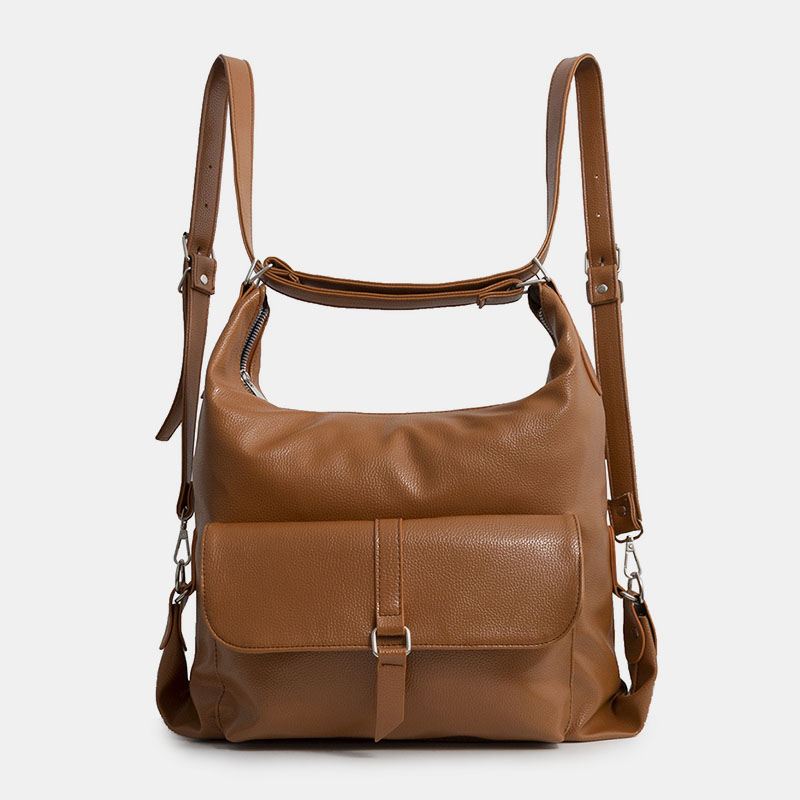 Kvinder Vintage Pu Læder Multifunktion Stor Kapacitet Rygsæk Casual Multi-carry Crossbody Taske