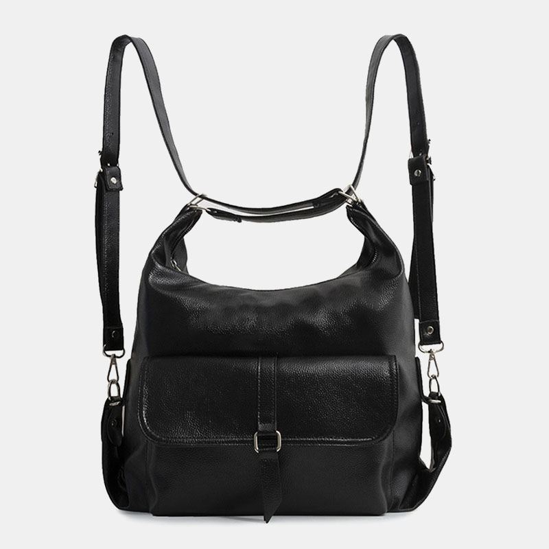 Kvinder Vintage Pu Læder Multifunktion Stor Kapacitet Rygsæk Casual Multi-carry Crossbody Taske