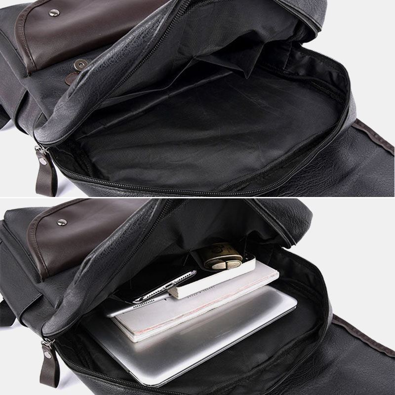 Mænd Pu Læder Hasp Stor Kapacitet Rygsæk Multi-pocket Vandtæt 15.6 Tommer Laptop Taske Mode Wild Travel Bag