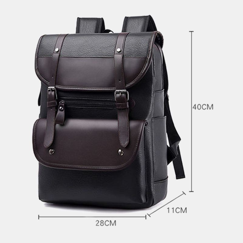 Mænd Pu Læder Hasp Stor Kapacitet Rygsæk Multi-pocket Vandtæt 15.6 Tommer Laptop Taske Mode Wild Travel Bag