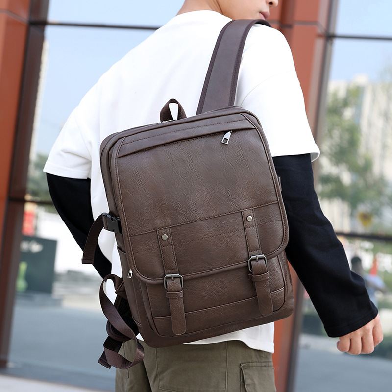 Mænd Pu Læder Multi-pocket Rygsæk Casual Travel Large Capacit Laptop Bag Skuldertaske