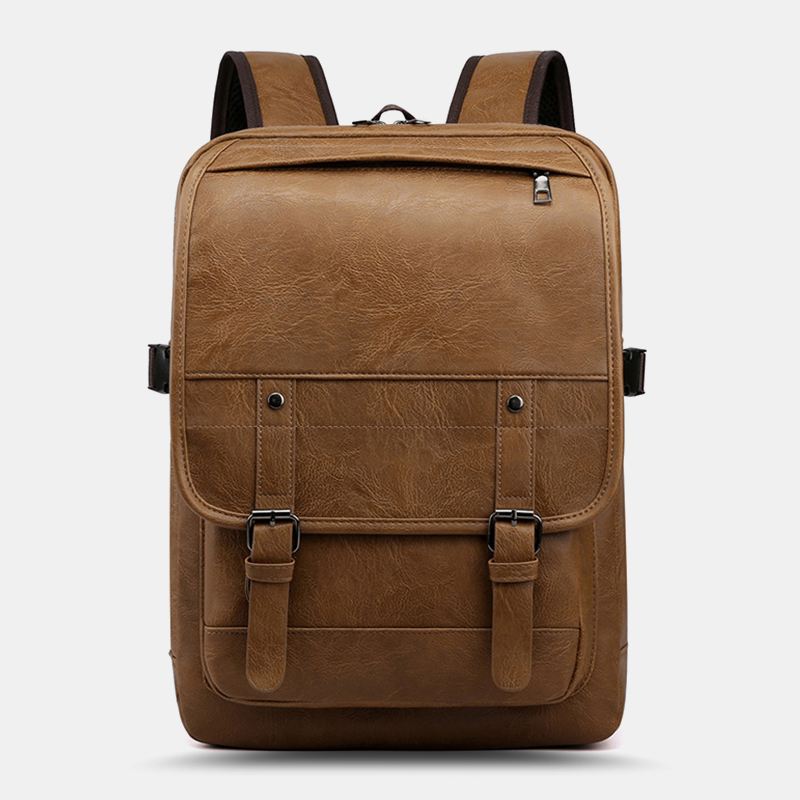 Mænd Pu Læder Multi-pocket Rygsæk Casual Travel Large Capacit Laptop Bag Skuldertaske