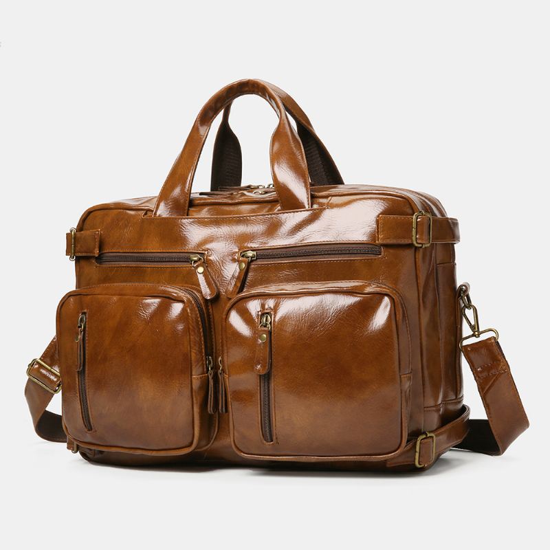 Mænd Vintage Business Multi-lommer Rygsæk Stor Kapacitet Vandtæt Multi-carry Briefcase Crossbody Taske