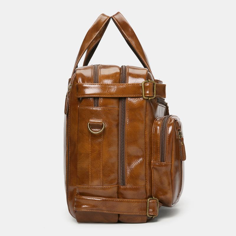 Mænd Vintage Business Multi-lommer Rygsæk Stor Kapacitet Vandtæt Multi-carry Briefcase Crossbody Taske