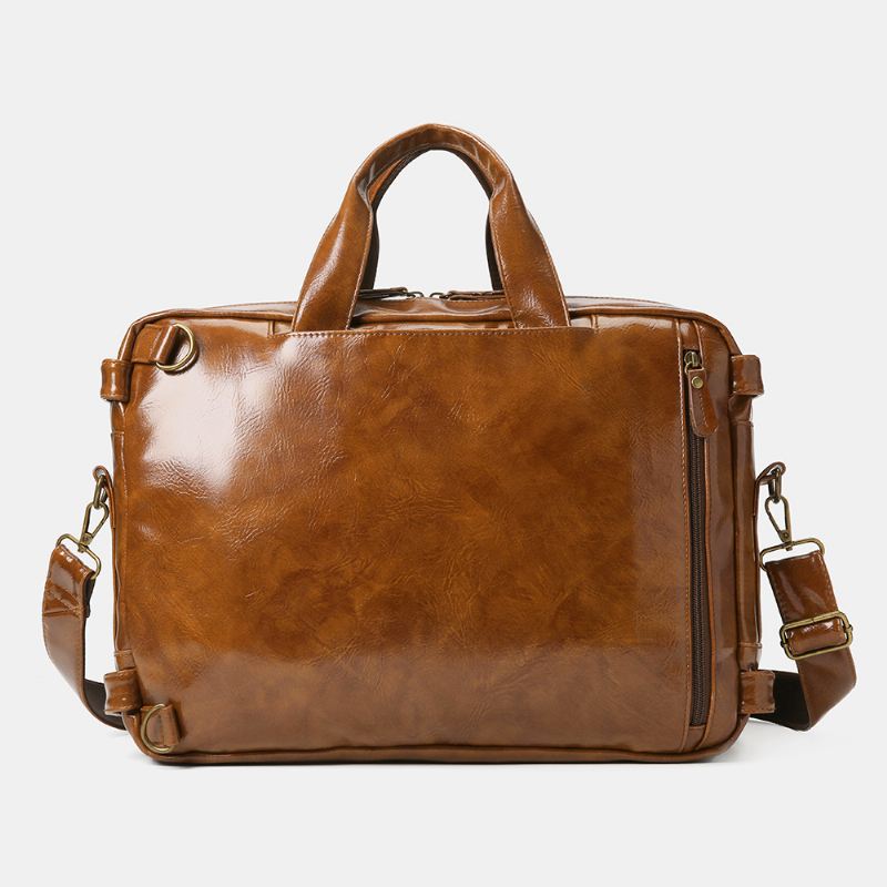 Mænd Vintage Business Multi-lommer Rygsæk Stor Kapacitet Vandtæt Multi-carry Briefcase Crossbody Taske