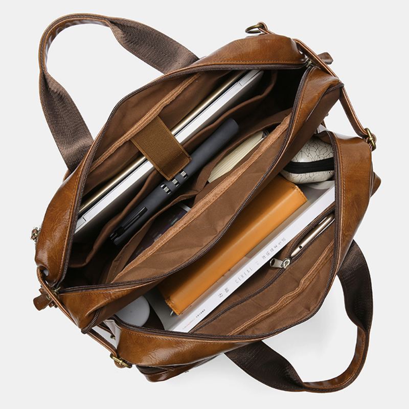 Mænd Vintage Business Multi-lommer Rygsæk Stor Kapacitet Vandtæt Multi-carry Briefcase Crossbody Taske