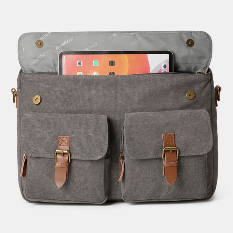 Mænd Vintage Casual Lærred Stor Kapacitet 17 Tommer Bærbar Taske Rygsæk Multi-pocket Crossbody Taske