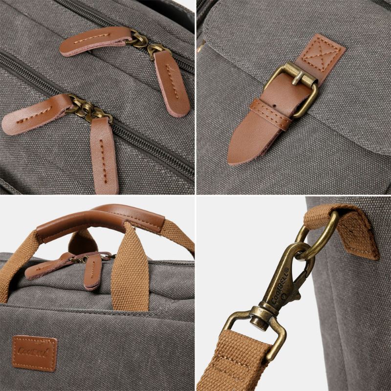 Mænd Vintage Casual Lærred Stor Kapacitet 17 Tommer Bærbar Taske Rygsæk Multi-pocket Crossbody Taske