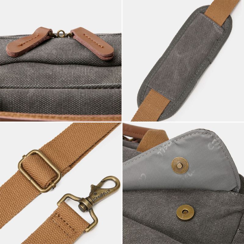 Mænd Vintage Casual Lærred Stor Kapacitet 17 Tommer Bærbar Taske Rygsæk Multi-pocket Crossbody Taske