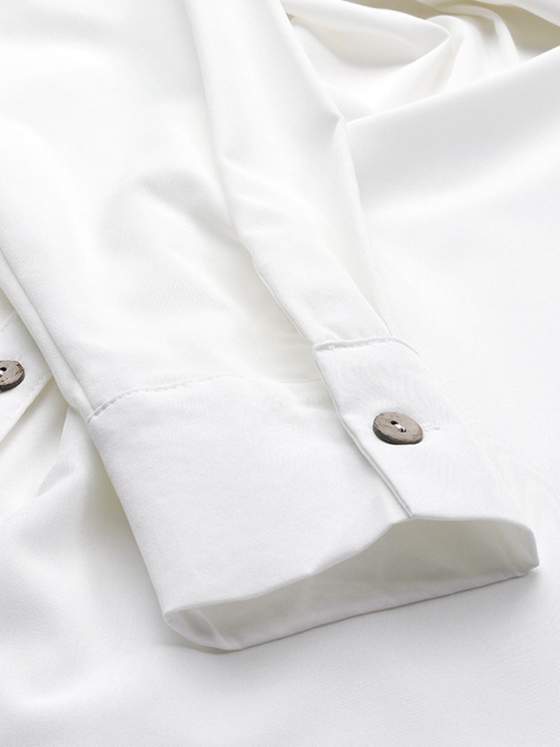 Kvinder Basic Button Down Front Revers Ensfarvet Langærmet Skjortekjole