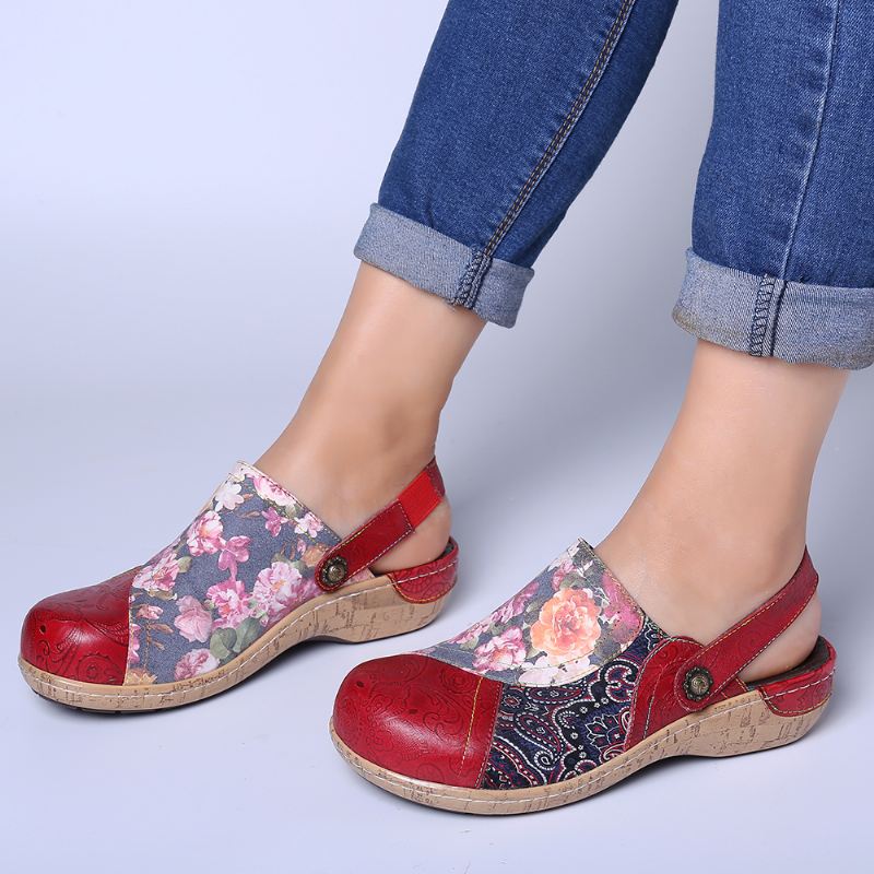 Kvinder Super Bloom Blomster Splejsning Retro Mønster Syning Slip On Flats