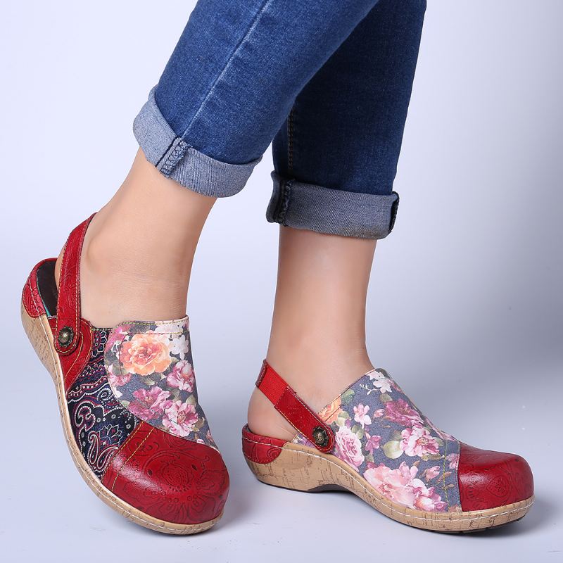 Kvinder Super Bloom Blomster Splejsning Retro Mønster Syning Slip On Flats