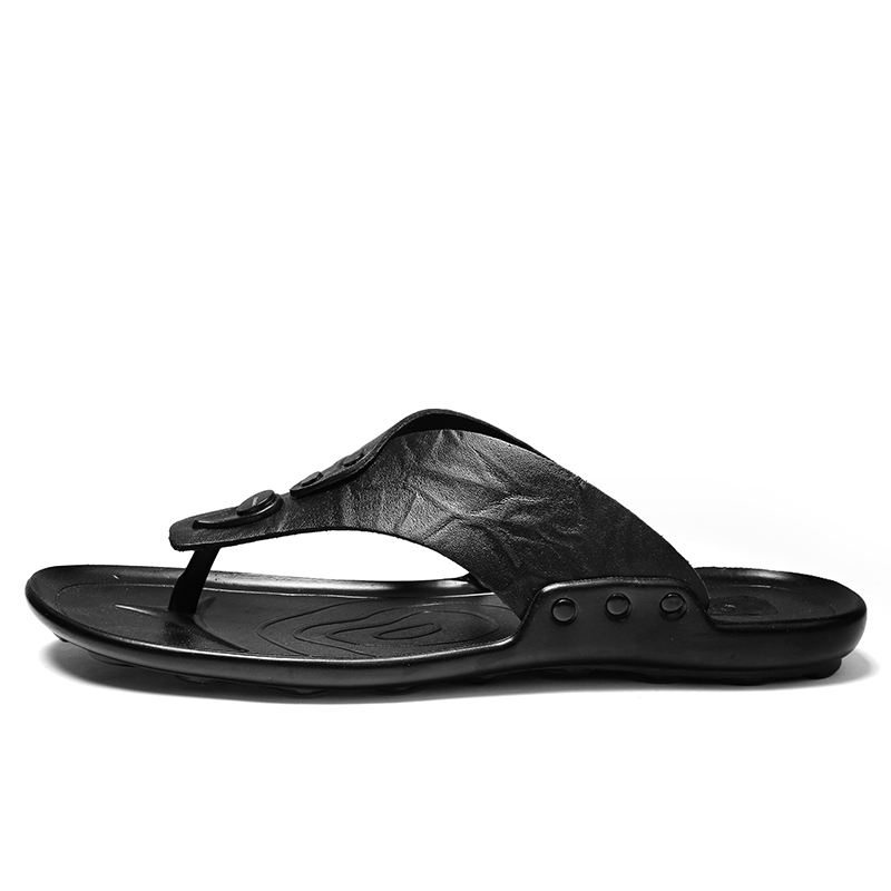 Mænd Læder Åndbar Blød Sål Skridsikker Udendørs Flip Flops Casual Hjemmesko