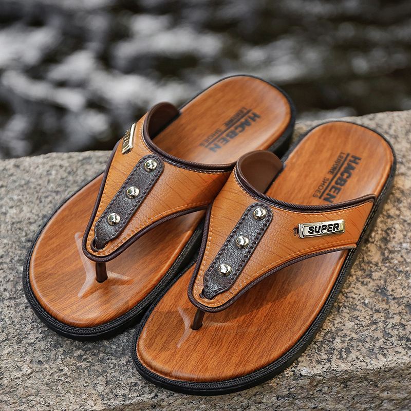 Mænd Pu Hjemmesko Åndbar Letvægts Fritid Beach Flip Flops